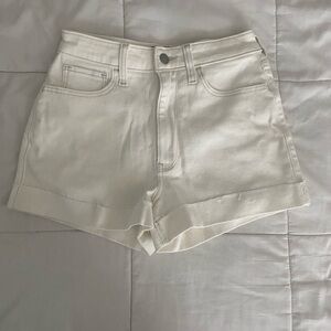Hollister Cream Jean Shorts High-Waisted Cuffed